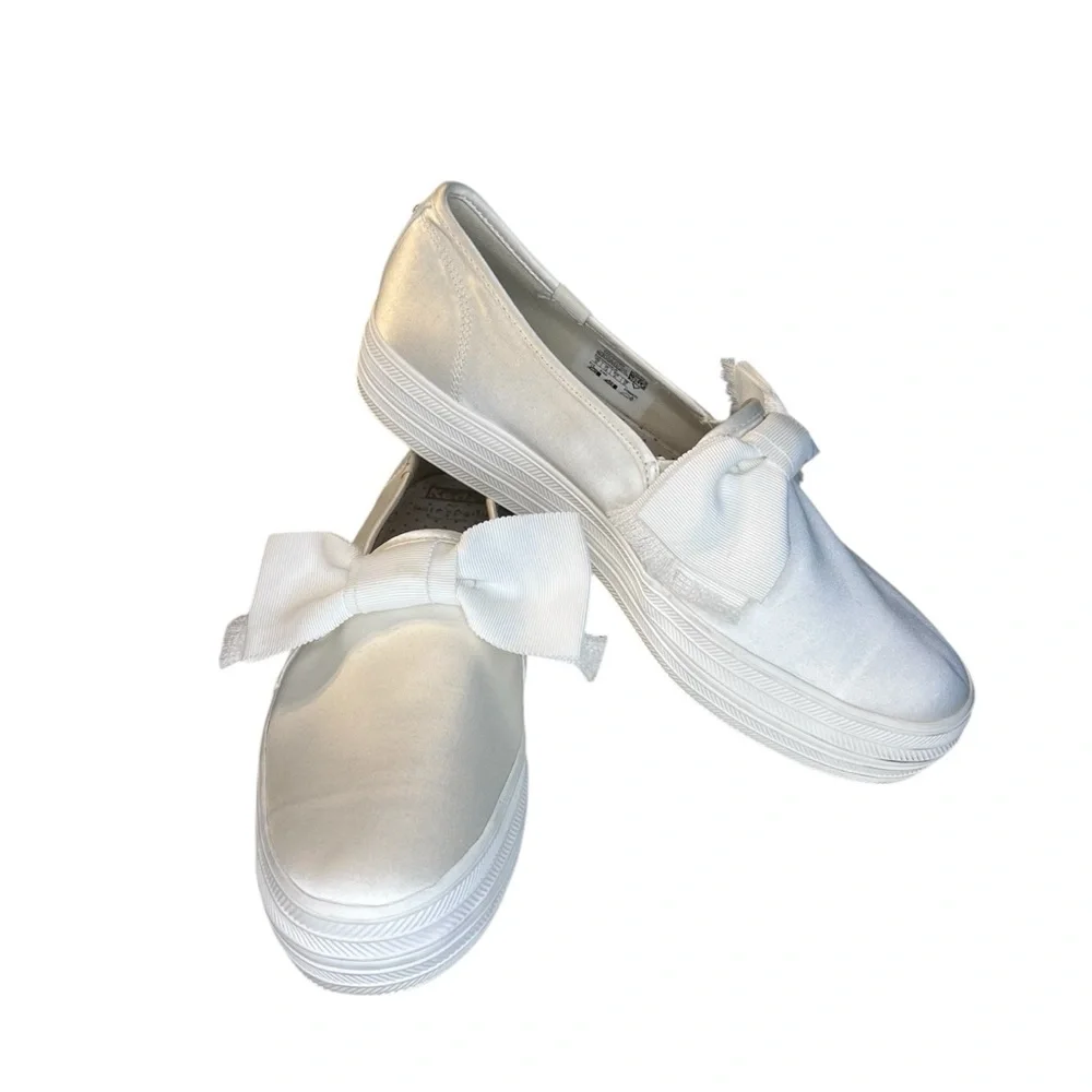 Kate Spade X Keds White Triple Decker Slip-On Satin Bow Platform Sneaker Bridal - Picture 5 of 11